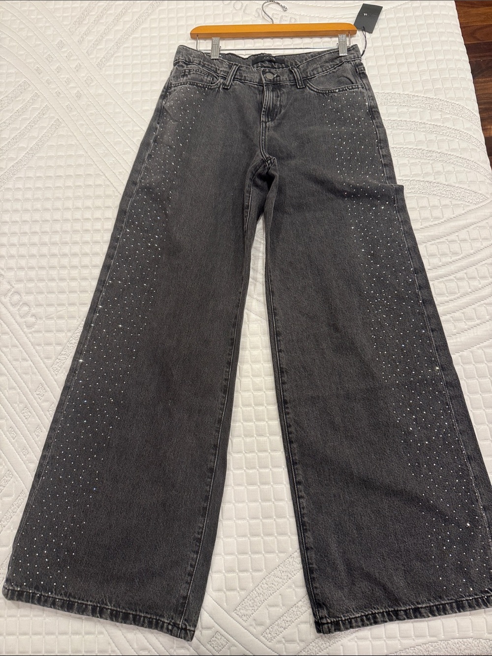 Joe's Jeans Black Wide-Leg Jeans with Rhinestone Accents waist 16”